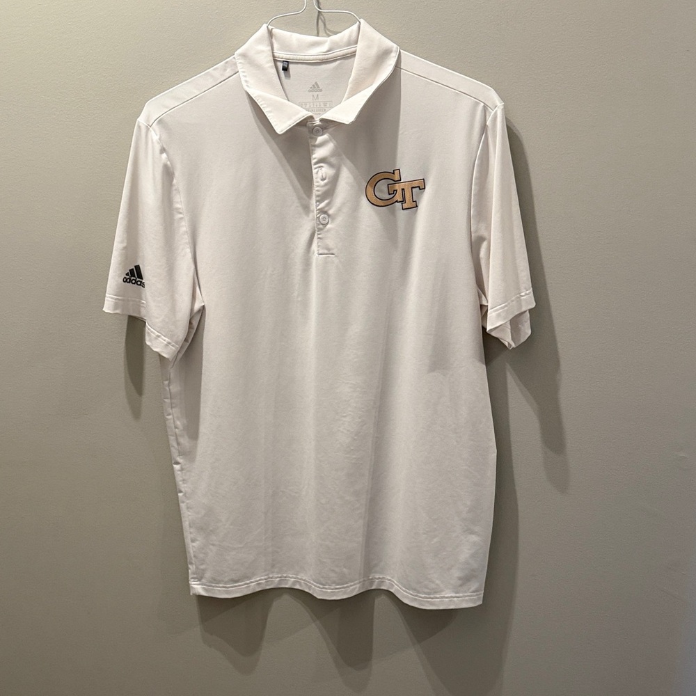 Adidas White Polo Shirt with Gold Logo
